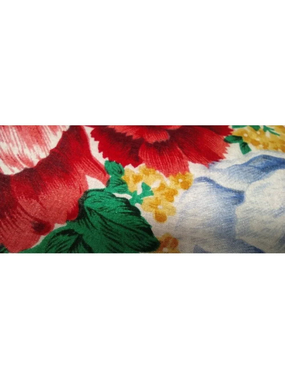 Vintage 100% Pure Silk Scarf Roses Periwinkle Red Tulips Florals Chinese Silk